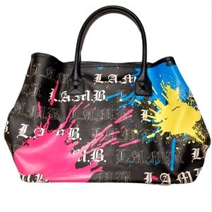 L.A.M.B. by Gwen Stefani large paint Splatter purse bag neon graffiti y2k